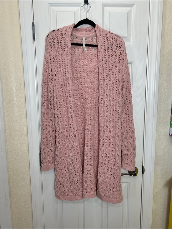 Leo & Nicole Sweaters - Leo & Nicole Dusty Pink Open-Front Lace Knit Cotton Blend Cardigan